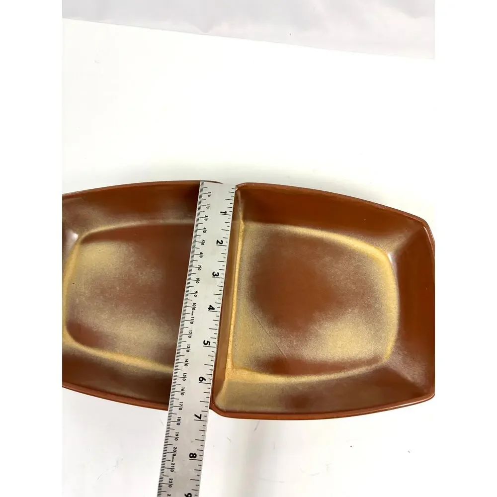 Vtg MCM Frankoma Pottery Divided Dish Serving Bowl Desert Gold‎ USA